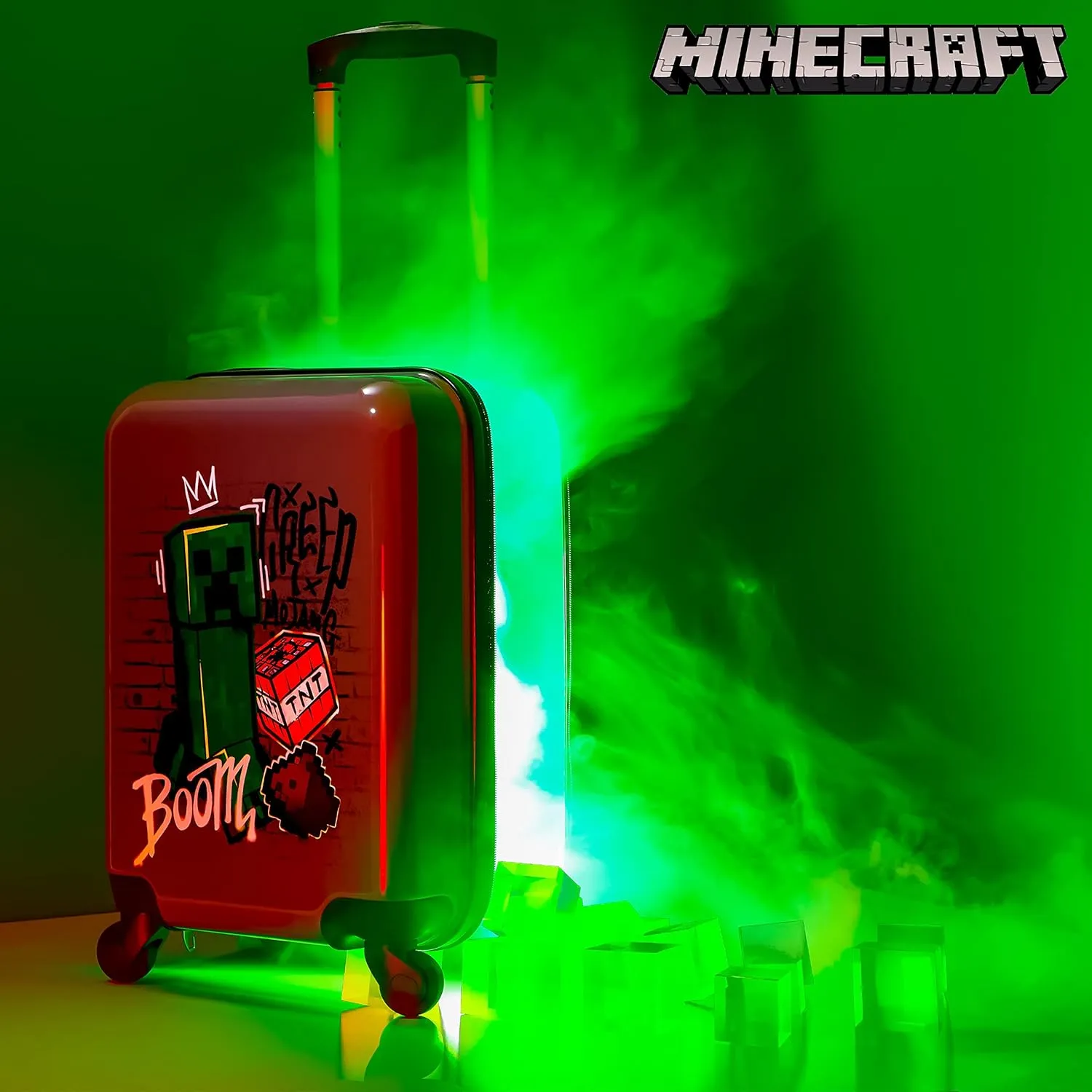 Minecraft Suitcase for Kids Teens Creeper Hard Shell Luggage Rolling Suitcase 4 Wheels Travel Essentials Vacations Trips (Medium Grey, 19.29?? - 30L)
