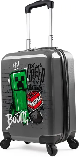 Minecraft Suitcase for Kids Teens Creeper Hard Shell Luggage Rolling Suitcase 4 Wheels Travel Essentials Vacations Trips (Medium Grey, 19.29?? - 30L)