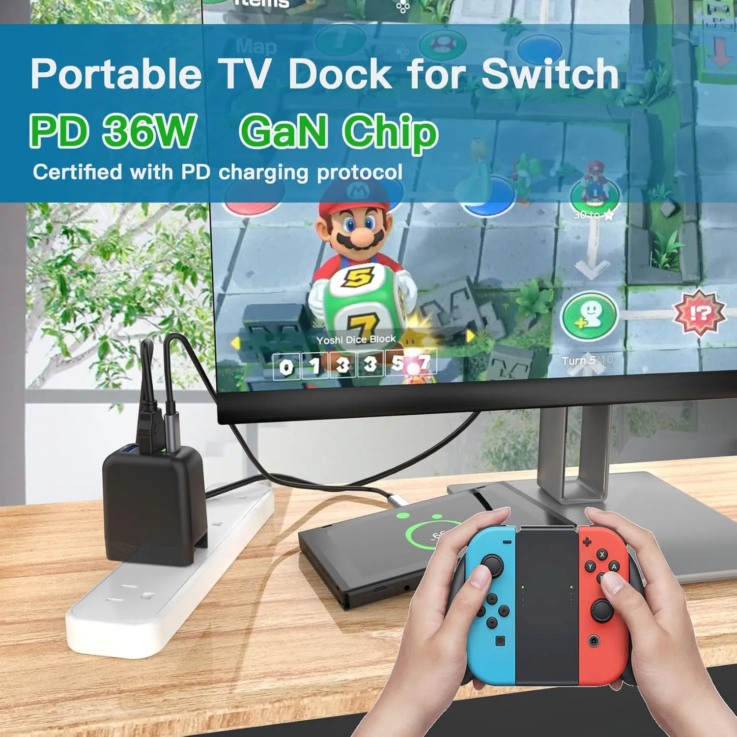 Mirabox Portable 4K TV Docking Station for Nintendo Switch - 36W Fast Charging, HDMI/USB-C PD Ports, USB-C Cable Included