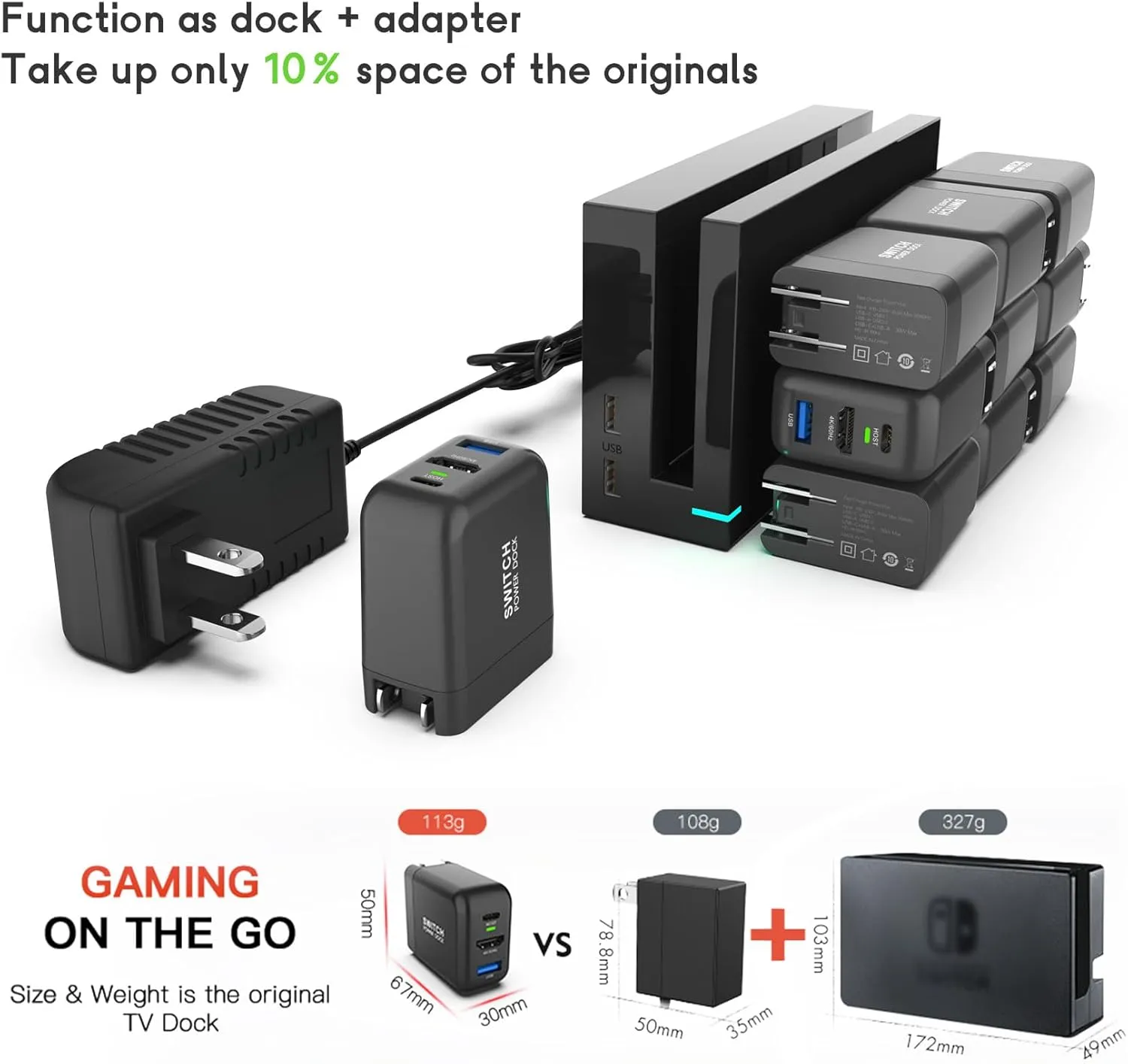 Mirabox Portable 4K TV Docking Station for Nintendo Switch - 36W Fast Charging, HDMI/USB-C PD Ports, USB-C Cable Included