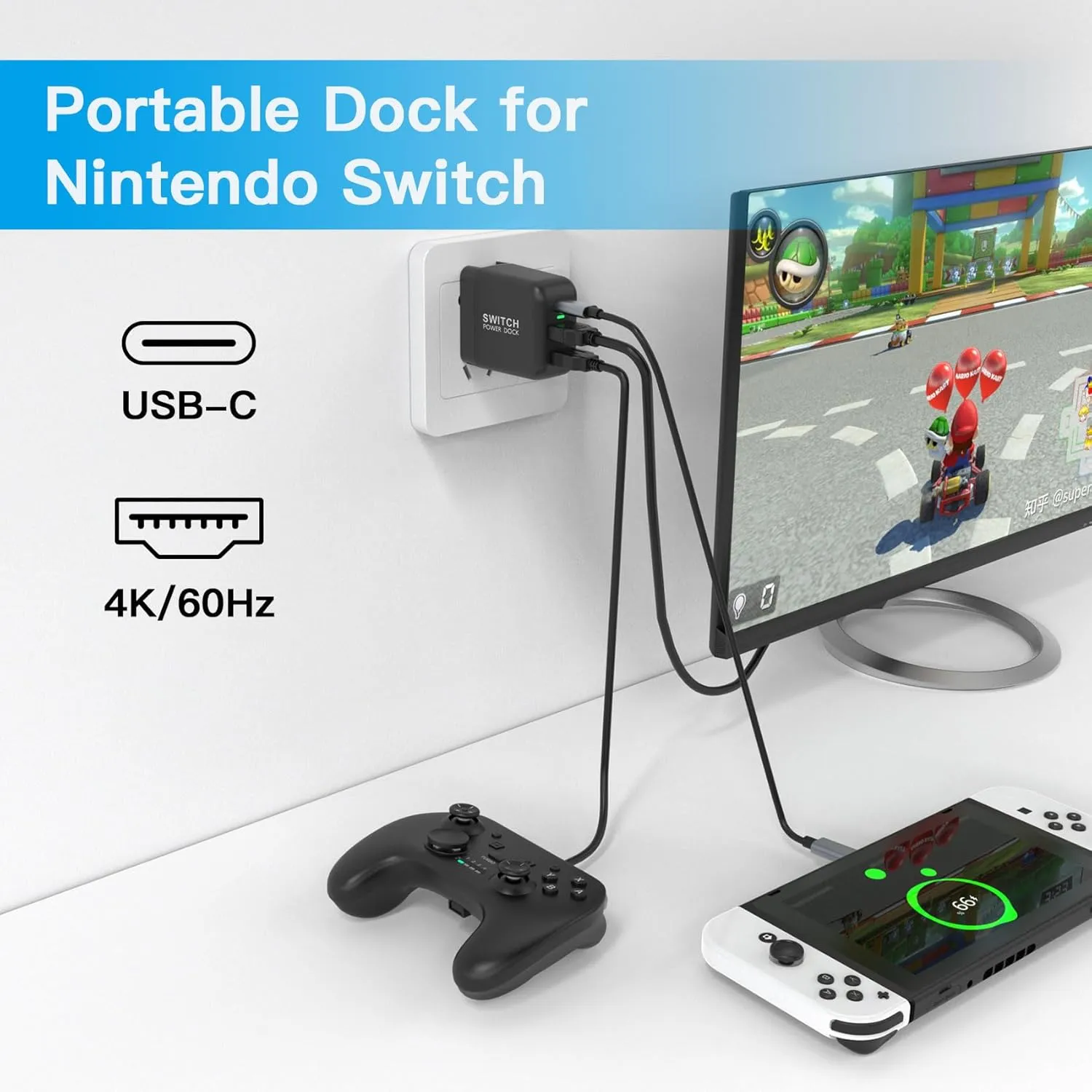Mirabox Portable 4K TV Docking Station for Nintendo Switch - 36W Fast Charging, HDMI/USB-C PD Ports, USB-C Cable Included