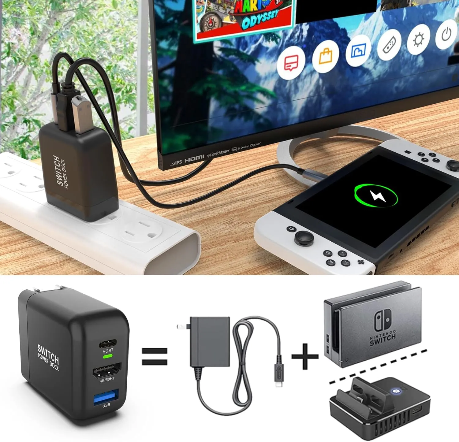 Mirabox Portable 4K TV Docking Station for Nintendo Switch - 36W Fast Charging, HDMI/USB-C PD Ports, USB-C Cable Included