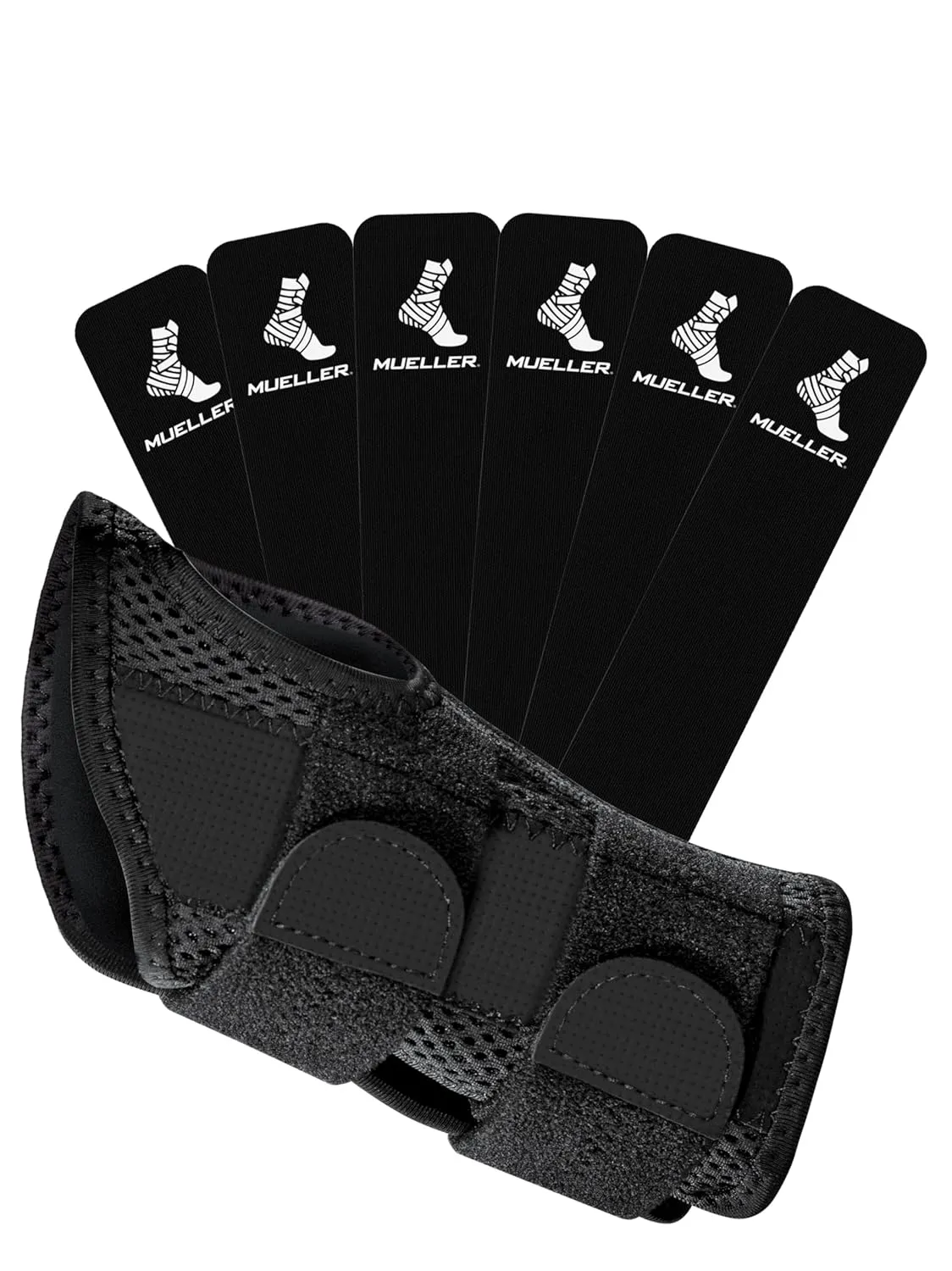 MUELLER Esports Medicine Fitted Wrist Brace, Wrist Pain Relief Support for Men and Women, 6 Ktape Strips Included, Ideal for Gamer's, Carpal Tunnel, Tendinitis, Arthritis, Left Hand, Black, One Size