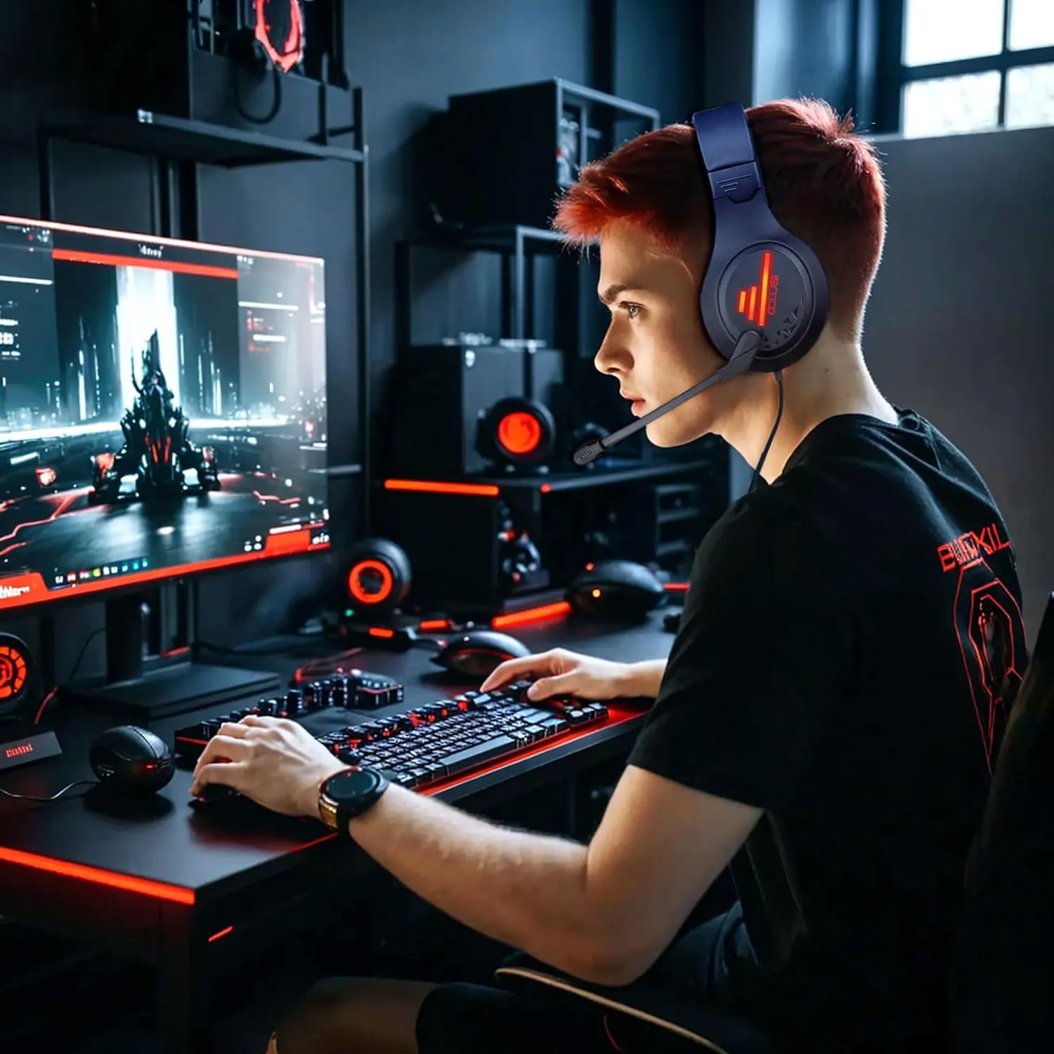 PC Gaming Headphone with Adjustable Microphone for PS5/PS4 Controller Switch-Wired Gaming Headset with 3.5MM Audio Jack for Laptop,Adjustable Headband