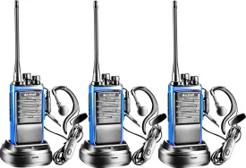 Rechargeable Long Range Two-Way Radios with Earpiece Headsets 3 Pack Arcshell AR-6 Walkie Talkies Li-ion Battery and Charger Included