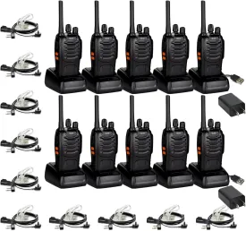 TIDRADIO Walkie Talkies for Adults Long Range, Frequency Copy, Rechargeable Two Way Radios with Secret Service Earpiece, 16CH Portable Flashlight VOX for Business Family TD-V2 (10 Pack,Black)