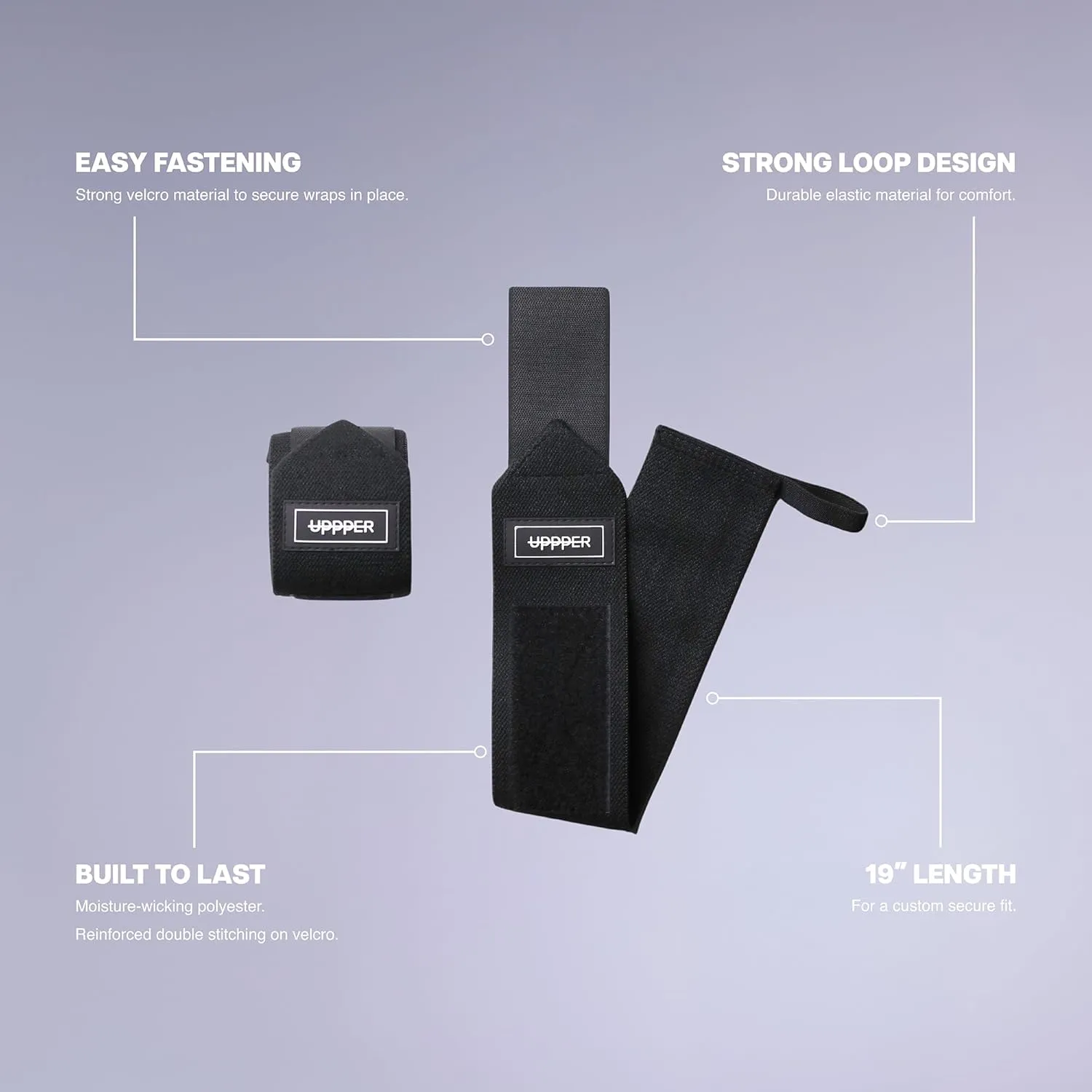 UPPPER Wrist Wraps for Weightlifting - 19" Wrist Support with Thumb Loop for Bench Press, Powerlifting, and Gym Workouts - Men & Women | Premium Fitness Gear