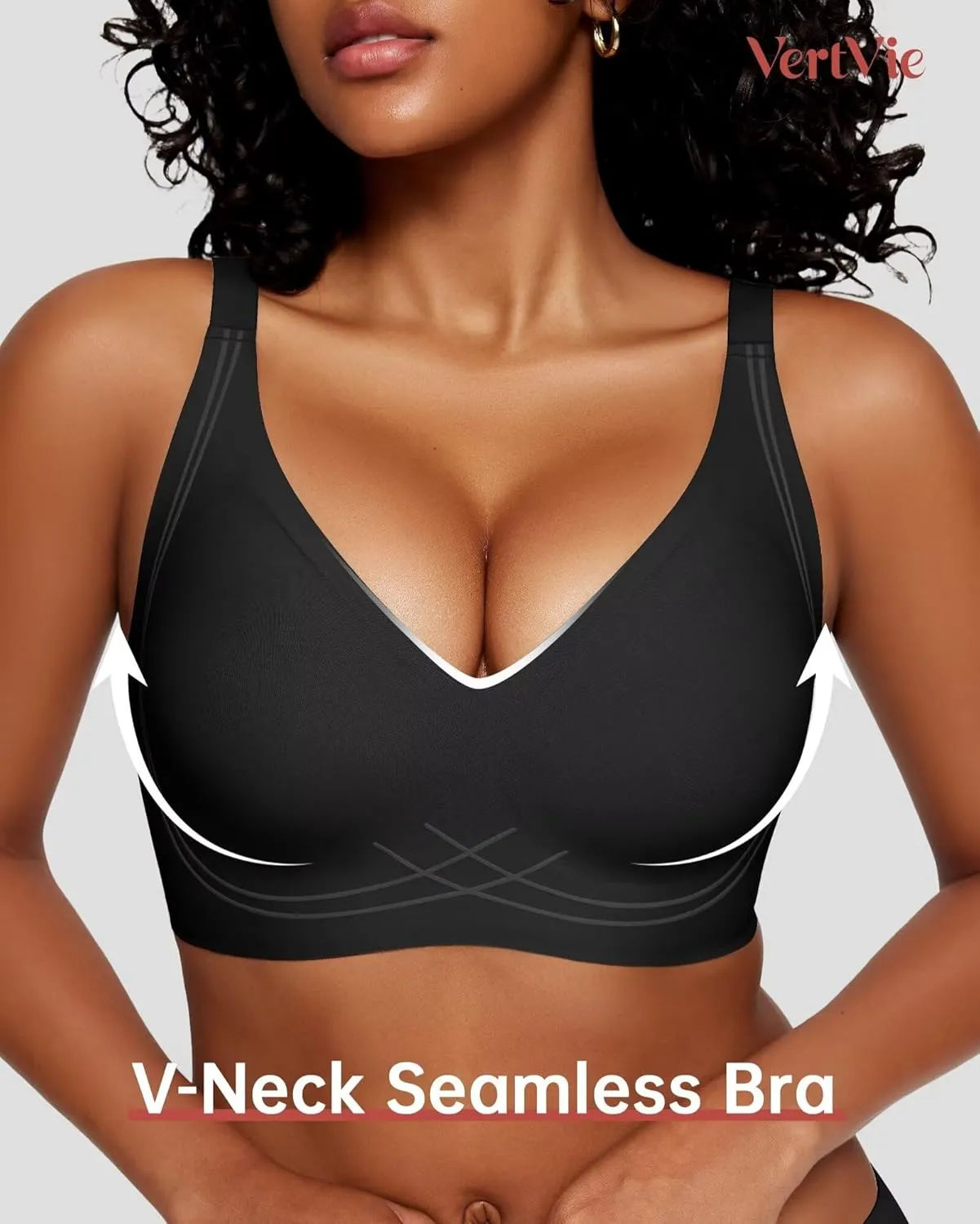 Vertvie Deep V Bras for Women No Underwire Push Up Wireless Bra Comfort Seamless Supportive Bra Racerback Soft Sleep Bralette