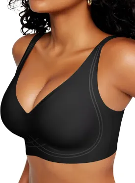 Vertvie Deep V Bras for Women No Underwire Push Up Wireless Bra Comfort Seamless Supportive Bra Racerback Soft Sleep Bralette