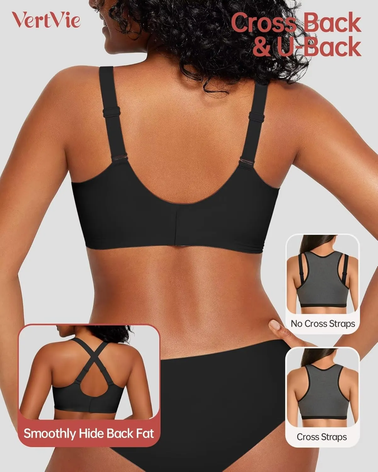 Vertvie Deep V Bras for Women No Underwire Push Up Wireless Bra Comfort Seamless Supportive Bra Racerback Soft Sleep Bralette