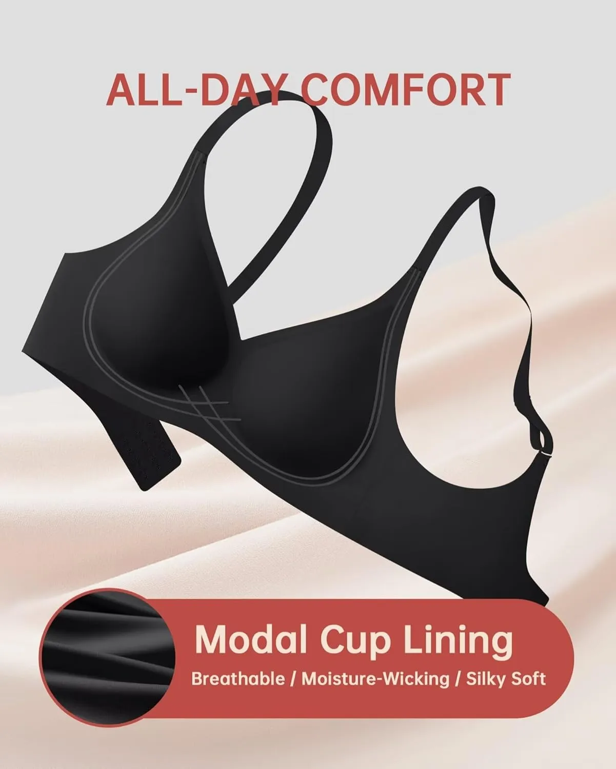 Vertvie Deep V Bras for Women No Underwire Push Up Wireless Bra Comfort Seamless Supportive Bra Racerback Soft Sleep Bralette