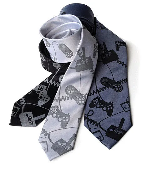 Video Game Controllers silk necktie. "Control Freak" tie.