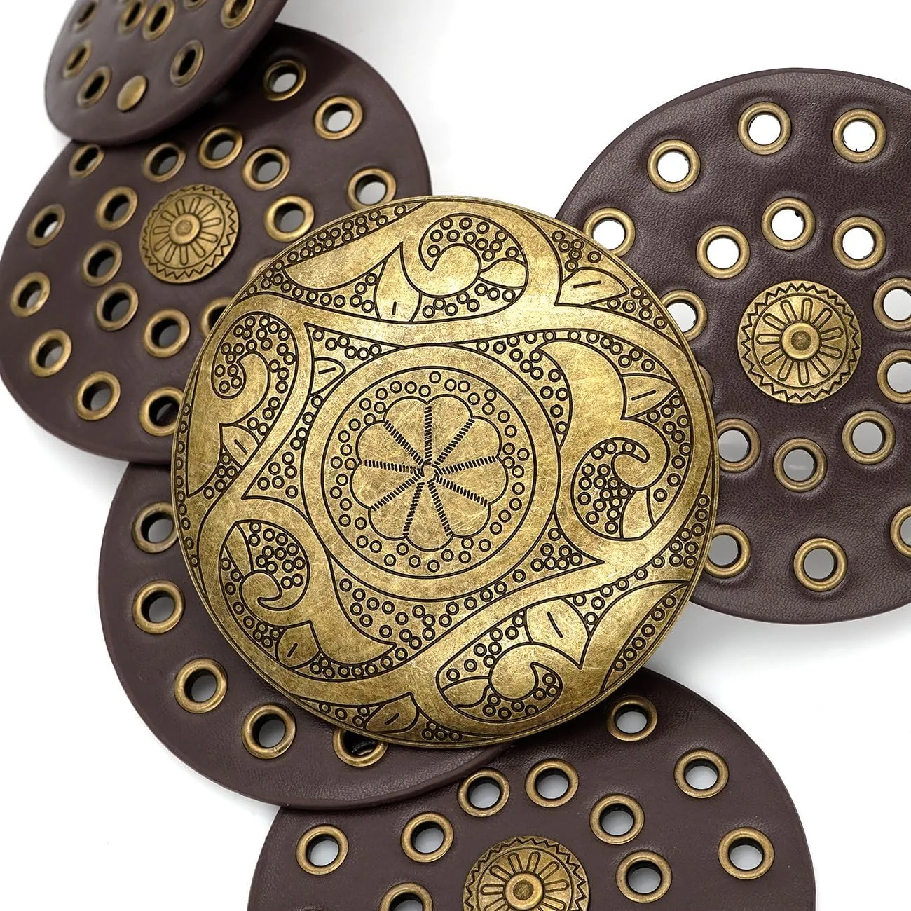 Wide Disc Belt for Women Boho Concho Leather Belts Vintage Western Waist Belt
