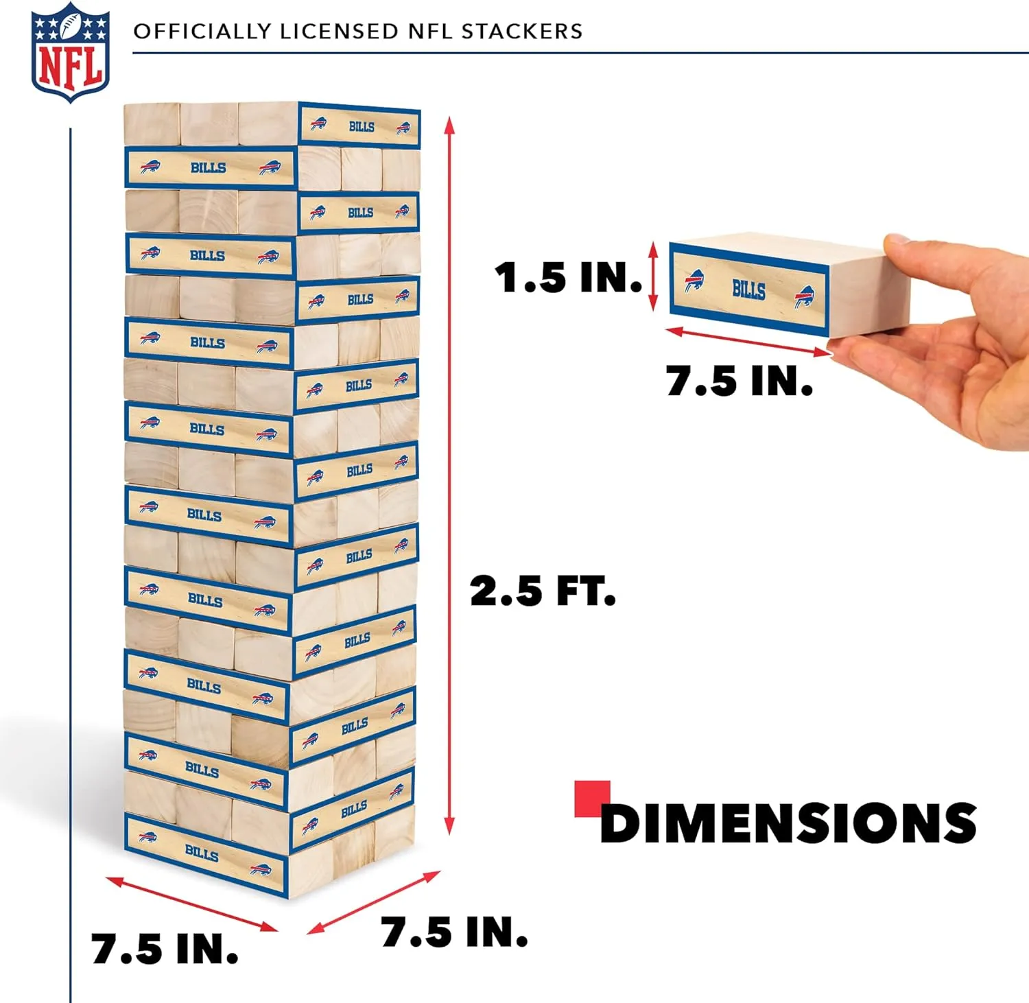 Wild Sports NFL Giant Stacking Wooden Blocks  Tumbling Tower Classic Family Game Stacks  Great Gift for Any Football Fan!