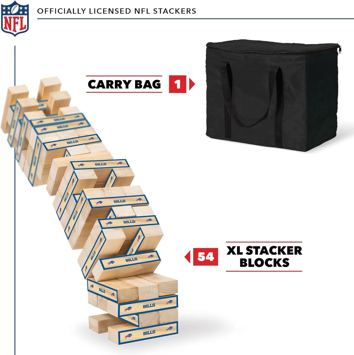 Wild Sports NFL Giant Stacking Wooden Blocks  Tumbling Tower Classic Family Game Stacks  Great Gift for Any Football Fan!