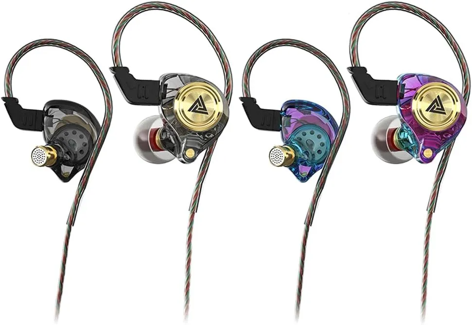 Wired Gaming Earbuds 2Pack, Ak3file in Ear Monitors, Deep Bass Sound Wired Earbuds, HiFi in Ear Headphones with 1DD 10mm Dynamic Driver, IEM for Music Gaming Video Calling (Black Purple)