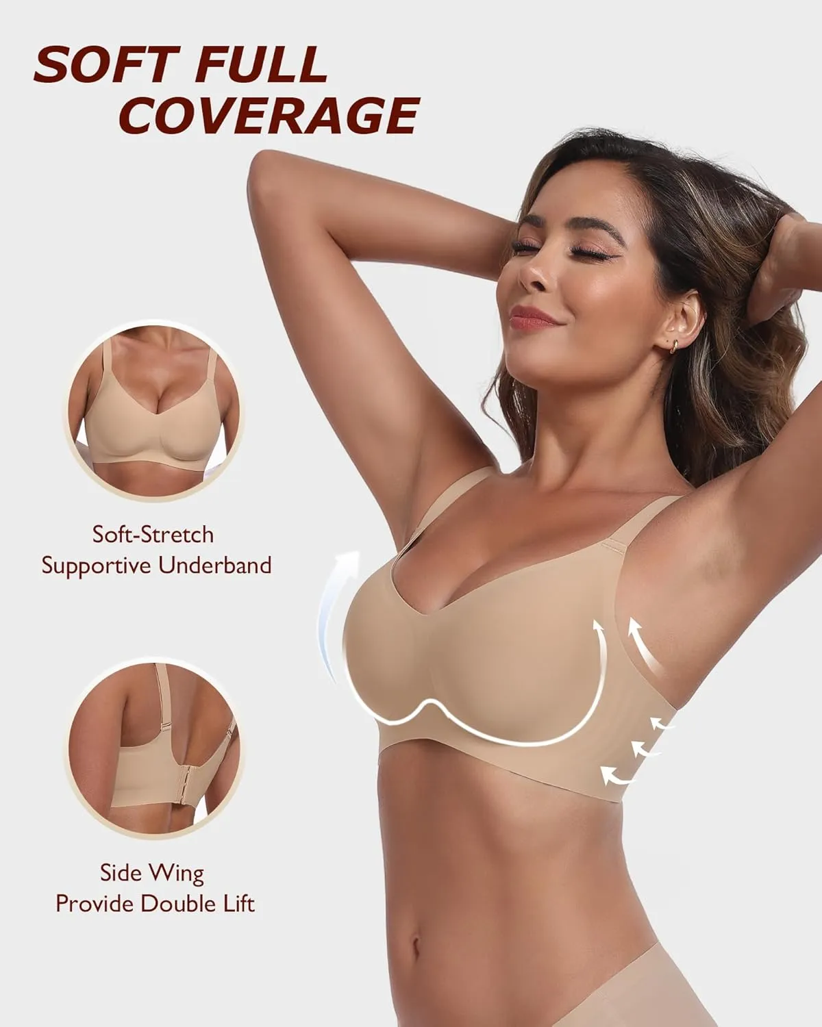 Wireless Comfortable Seamless Soft Bras for Women Full Coverage Push Up Everyday No Show Bra with Support and Lift