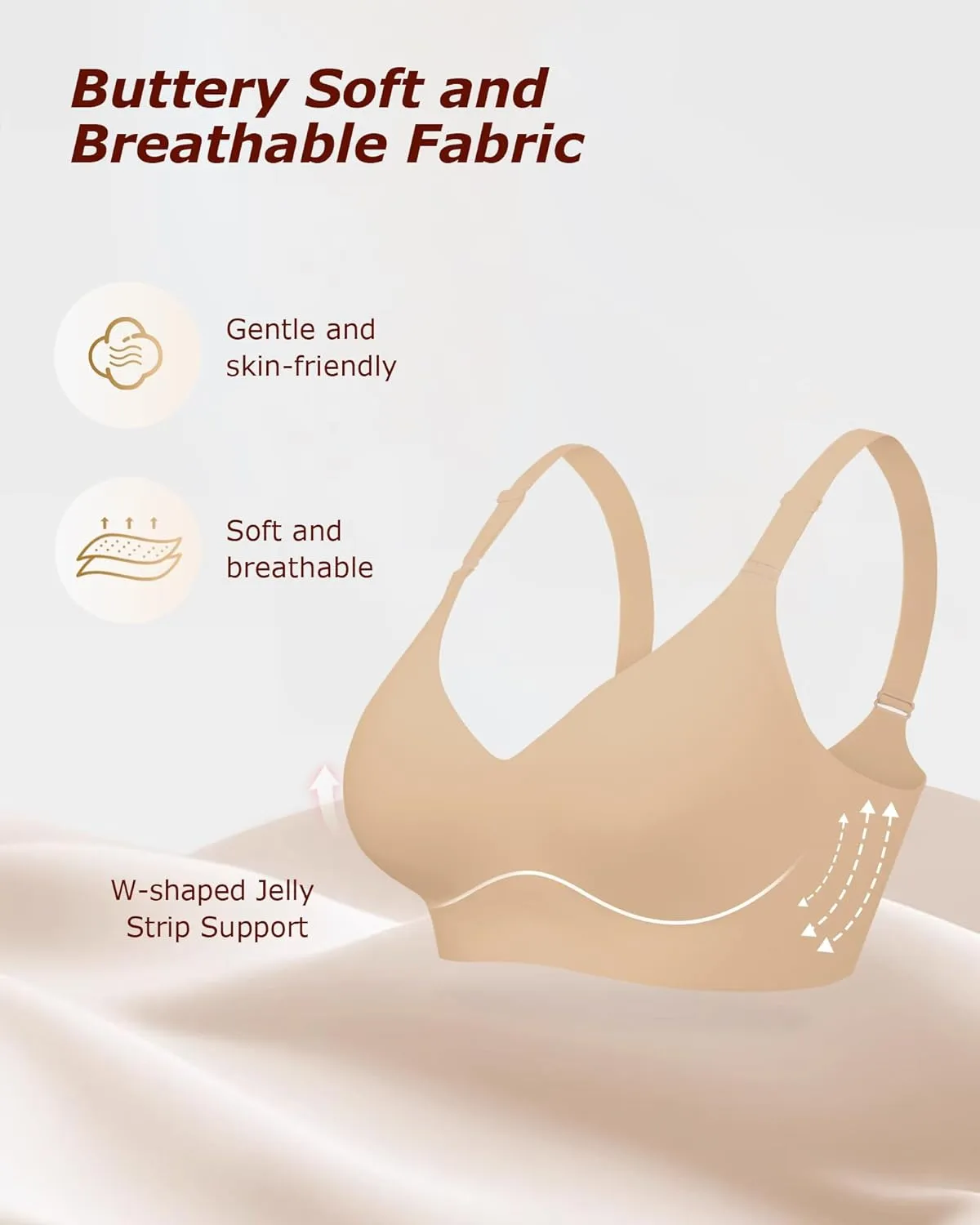 Wireless Comfortable Seamless Soft Bras for Women Full Coverage Push Up Everyday No Show Bra with Support and Lift