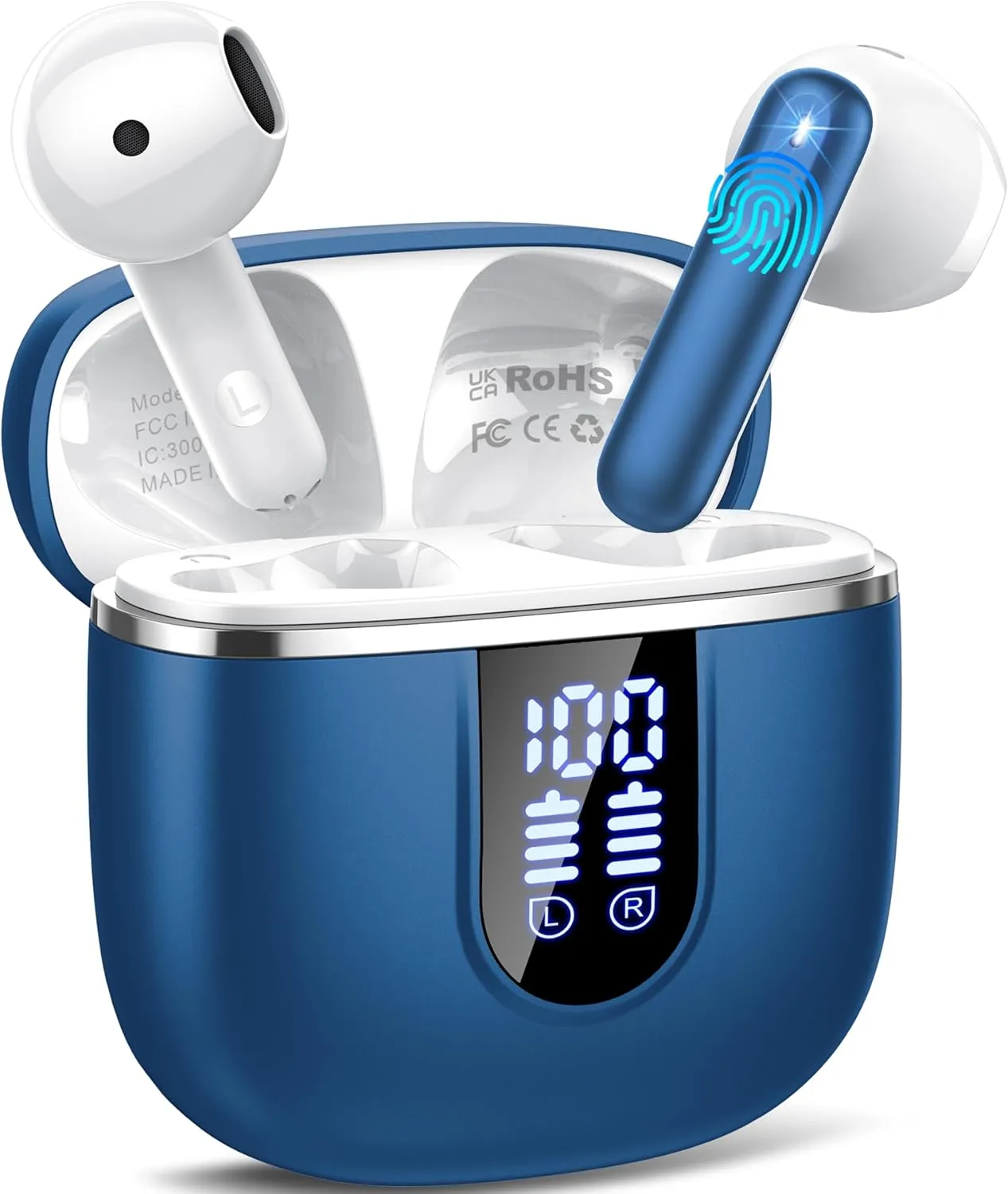 Wireless Earbuds, 2025 Bluetooth 5.4 Headphones in Ear Buds 3D Bass Stereo, 40H Ultralight Bluetooth Earbuds with 4 ENC Noise Cancelling Mic, USB-C, IP7 Waterproof Earphones for Android iOS Pad, Blue