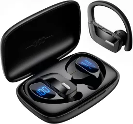 Wireless Earbuds with Earhooks 80Hrs Bluetooth Headphones Over-Ear ENC Noise Canceling Mic Earphones IP7 Waterproof Headset for Sports,Fitness,Workouts and Running Black