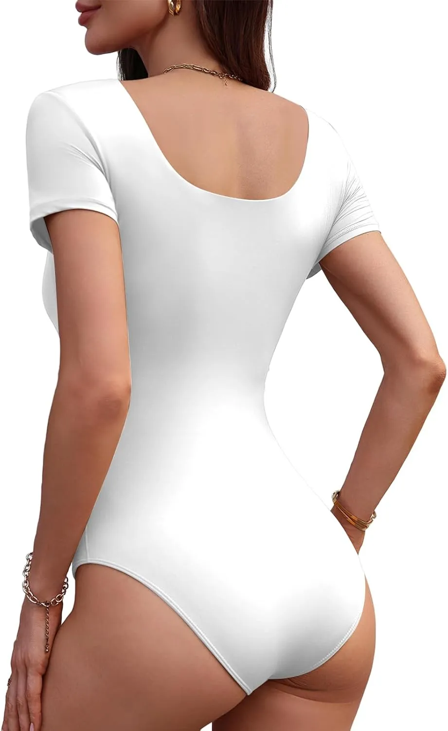 Women's Bodysuits Square Neck Short Sleeve Summer Sexy Double-Lined Body Suits Tops
