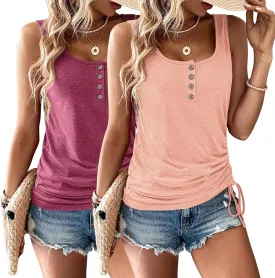 Womens Tank Tops, 2 Pack Summer Tank Tops for Women 2025, Sleeveless U Neck Loose Button Casual Henley Tops Shirts