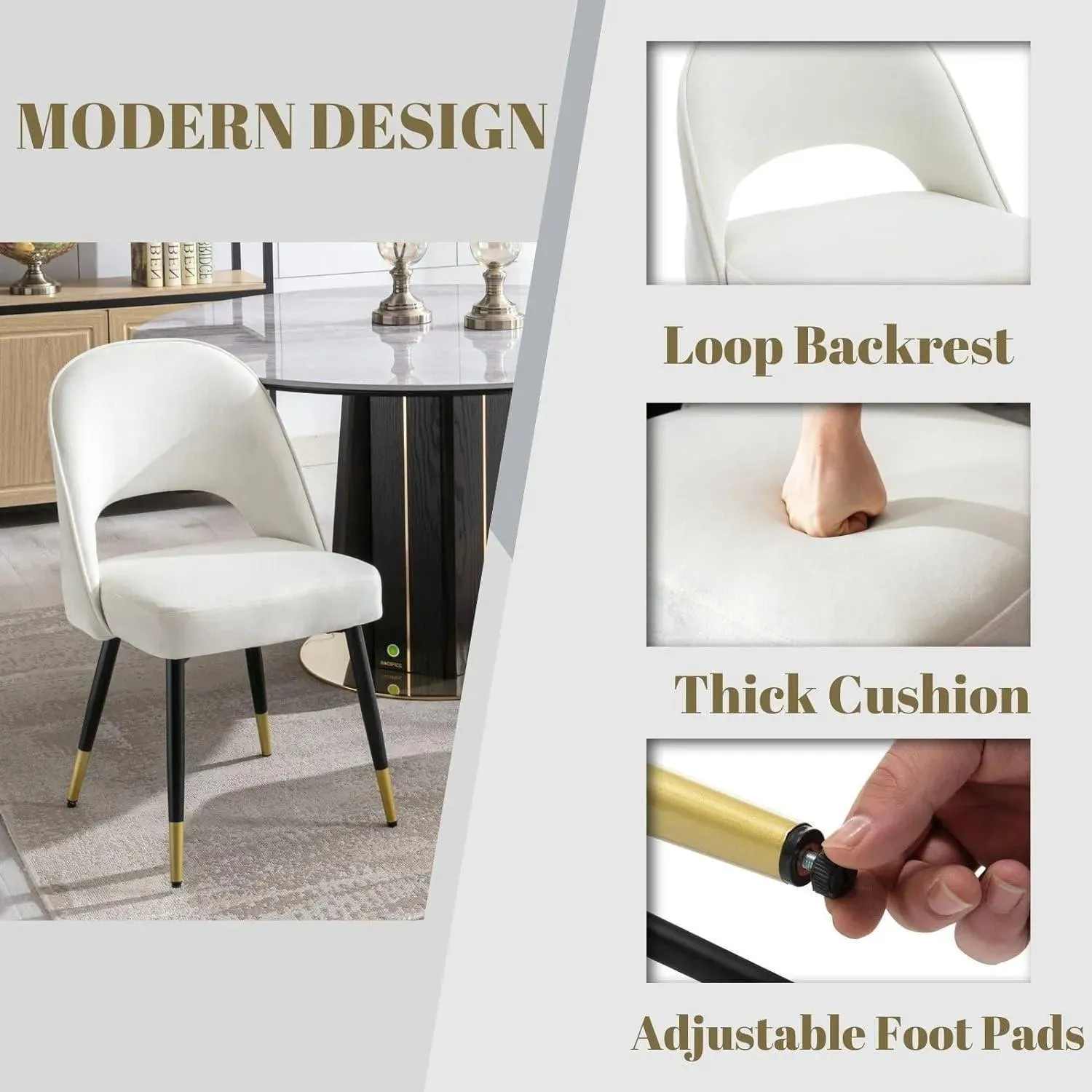 Wooden Twist Modern Stylish Loop Backrest Velvet Upholstery Cafe Dining Chairs with Metal Legs (Set of 2)