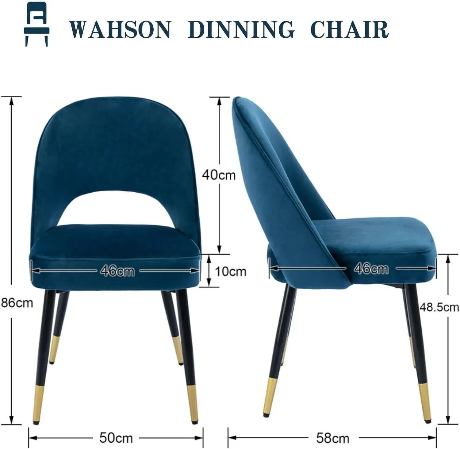 Wooden Twist Modern Stylish Loop Backrest Velvet Upholstery Cafe Dining Chairs with Metal Legs (Set of 2)